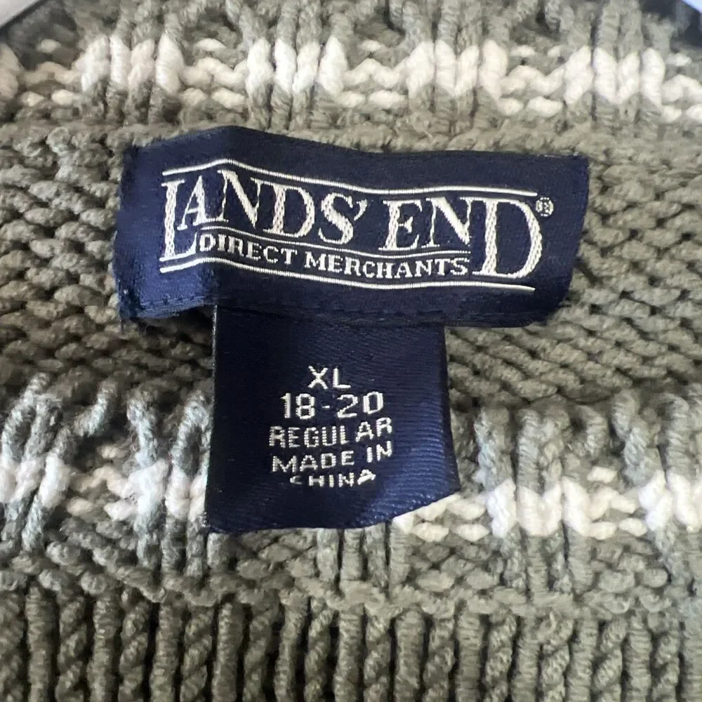 Lands End Womens Wool Poly Blend Heather Olive Green Crewneck Sweater Sz S 18-20 - Picture 3 of 7